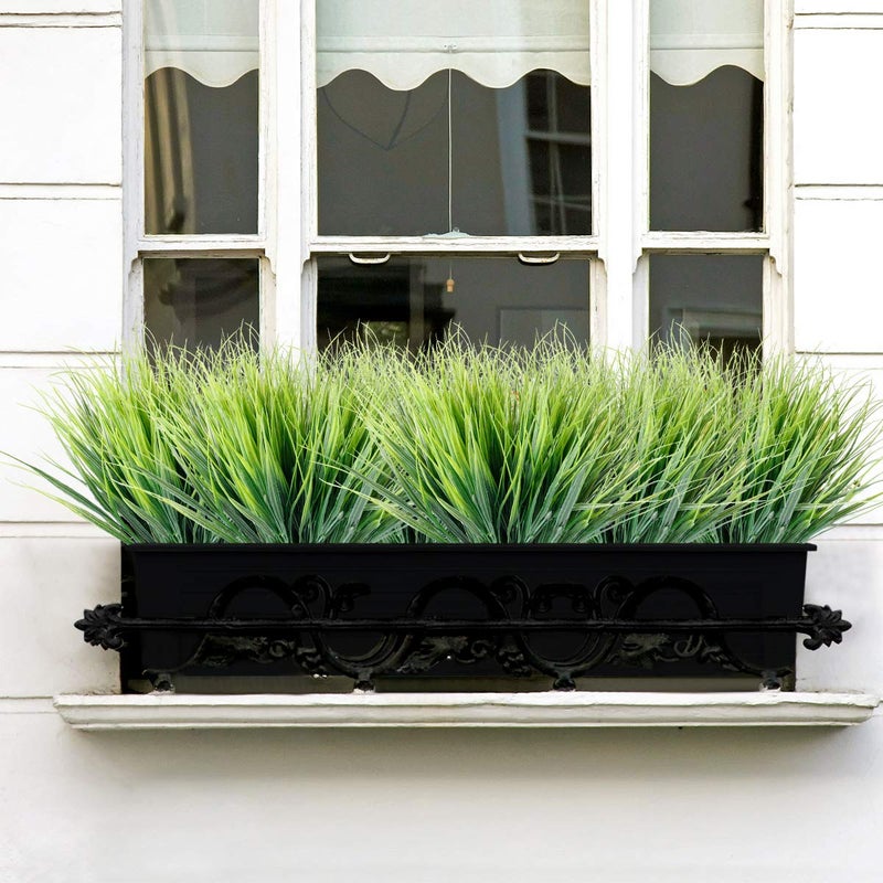 JEMONG 12 Bundles Artificial Grasses Outdoor UV Resistant Fake Grass No Fade Faux Plastic Plants Garden Window Box Decorating(Green Grass) - Image 2
